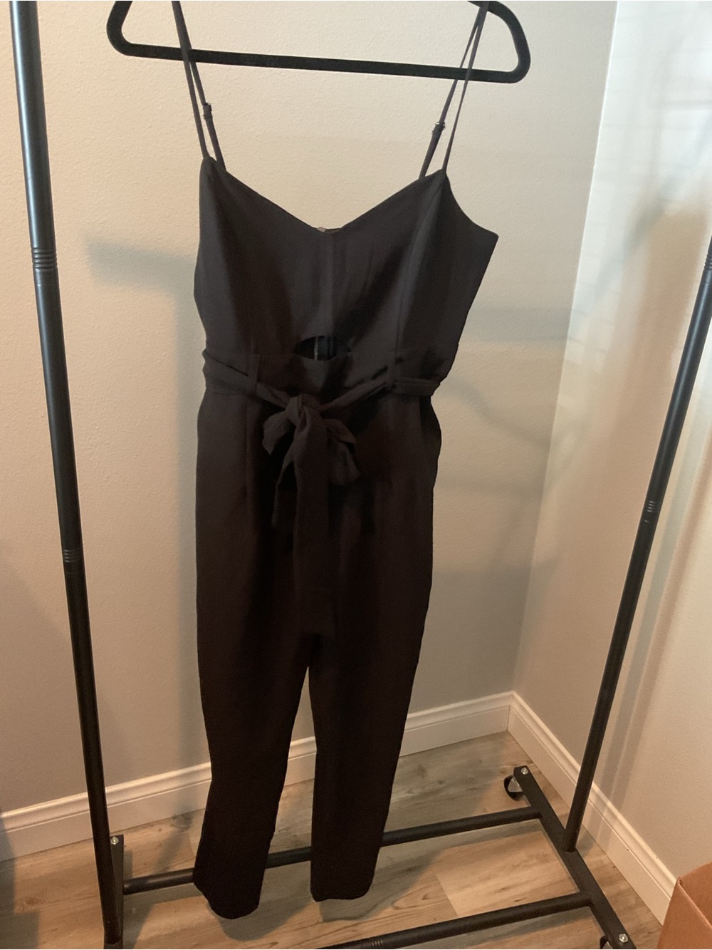 Material Girl Black Spaghetti-Strap Tie-Front Jumpsuit with Waist Bow